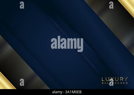 Abstract golden lines diagonal overlapping on blue background Stock Vector