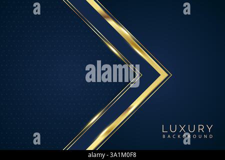 Luxury golden lines on blue dotted pattern with dark blue shades color background Stock Vector
