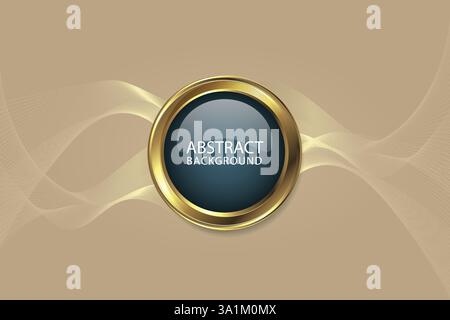 Premium Blue button with golden border on baige color background with waves Stock Vector