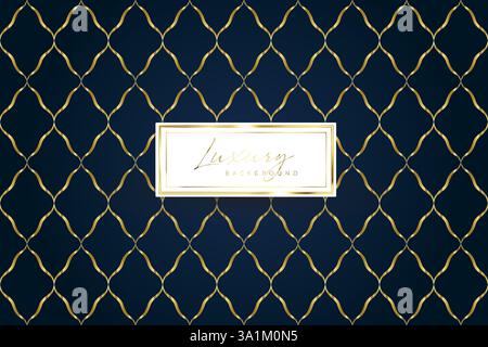 Luxury golden waved line pattern on blue background Stock Vector