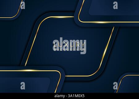 Luxury Golden lined dark blue cubes with blue color background Stock Vector