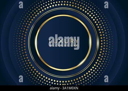 Luxury Golden lines with golden dots on dark blue shaded color background Stock Vector