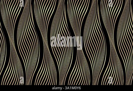 Seamless Luxury golden lines curved texture on dark blue background Stock Vector