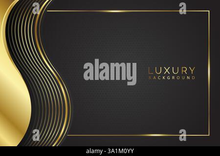Premium background design with golden waved lines ondark backdrop Stock Vector