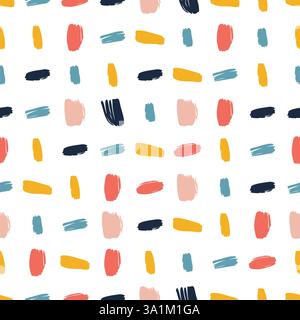 Seamless pattern featuring vibrant, hand painted brushstrokes in various colors, creating a modern and artistic design suitable for backgrounds, texti Stock Vector