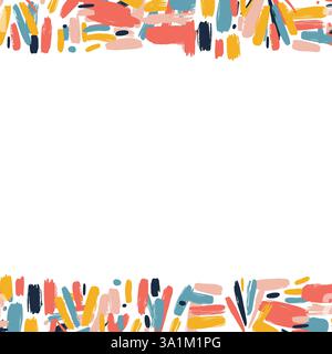 Colorful brushstrokes are creating a vibrant and playful border on a clean white background, offering ample copy space for text or design elements. Ve Stock Vector