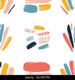 Seamless pattern featuring vibrant, hand painted brushstrokes in various colors, creating a modern and artistic design suitable for backgrounds, texti Stock Vector