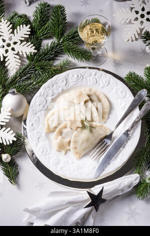 Polish style dumplings filled with sauerkraut and mushrooms Stock Photo