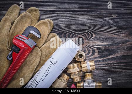 Protective gloves pipe wrench construction drawings brass plumbing ...