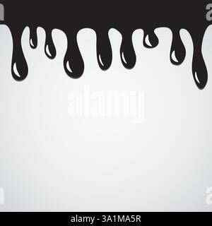 Black engine oil fluid dripping Melting droplets Flowing liquid isolated on white background template design Stock Vector