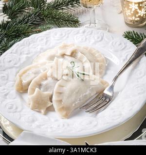 Polish style dumplings filled with sauerkraut and mushrooms Stock Photo