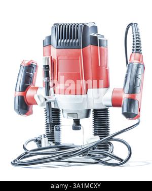 Red speed variable power small plunge router milling machine portable electric hand mini wood router isolated on white background Stock Photo