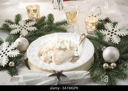 Polish style dumplings filled with sauerkraut and mushrooms Stock Photo