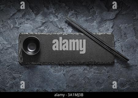 Rectangular Stone Slate Plate With Choppingstick And Piala For Wasabi Stock Photo