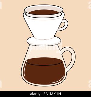 Pour over drip coffee making method. Simple hand drawn cartoon vector illustration. Stock Vector