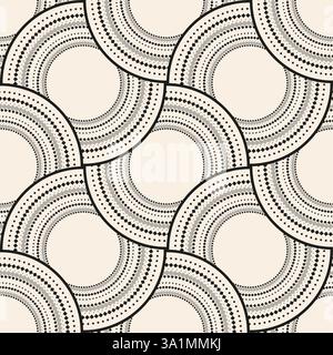 Black grey ornamental geometric pattern with concentric circles on beige background. Empty circles. Design element for logo, web pages, prints, poster Stock Vector