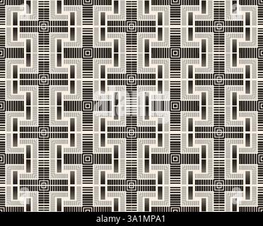Black grey simple striped corners cross seamless pattern on beige background. Geometric cross, corner shapes pattern for textile, wrapping, banner. Stock Vector