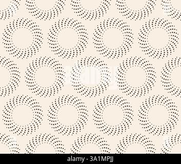 Black dotted simple circle pattern on beige background. Empty circles. Design element for logo, web pages, prints, posters, template. Stock Vector