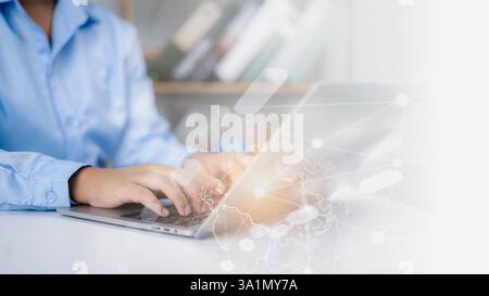 Digital technology, Internet network connection, Innovative technology background, Big data, Digital marketing IoT internet of things, Human using mod Stock Photo