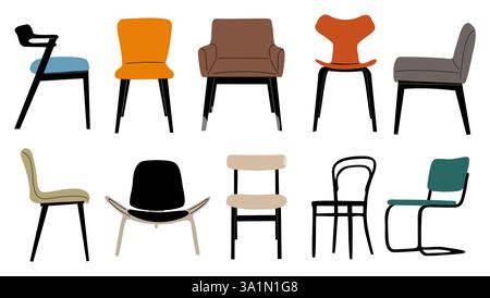 Set of chairs with different colors and designs Stock Vector