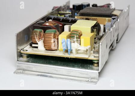 switching mode power supply internal unit of LCD TV. electronic components close-up Stock Photo