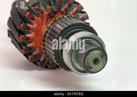 commutator of rotor closeup. bearing and magnetic circuit of rotor blured Stock Photo