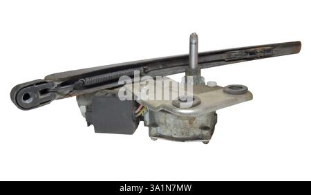 rear windshield wiper gear motor assembly and rear windshield wiper arm. isolated on white background Stock Photo