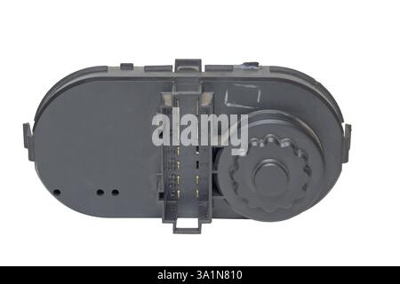 headlight position control module back side, with connecting block pad. isolated on white background Stock Photo