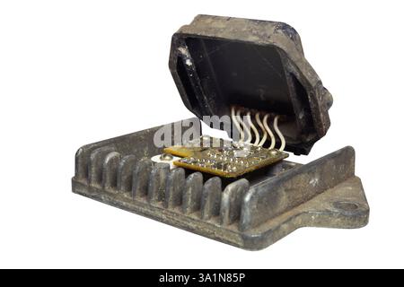 electronic ignition control module, shows electronic board, hidden under plastic cover. isolated on white background Stock Photo