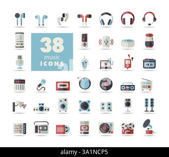 Multimedia devices and symbols isolated icons set. Graph symbol for music and sound web site and apps design, logo, app, UI Stock Vector