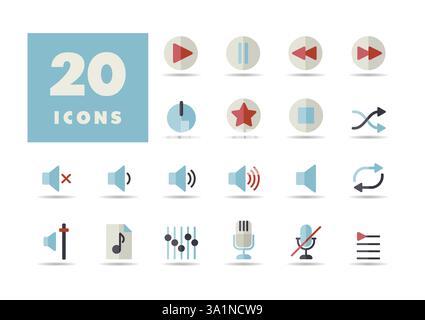 Multimedia user interface vector icons set. Graph symbol for music and sound web site and apps design, logo, app, UI Stock Vector