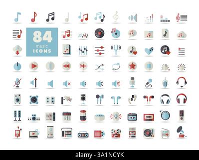 Music vector flat isolated icon set. Graph symbol for music and sound web site and apps design, logo, app, UI Stock Vector