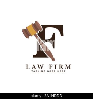 Letter F Law Firm Logo Concept with Judge Hammer. Alphabet F Judge Gavel Stock Vector