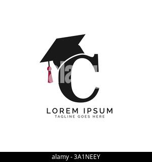 Letter C with Graduation Cap Logo. Alphabet C Education Hat icon Stock Vector