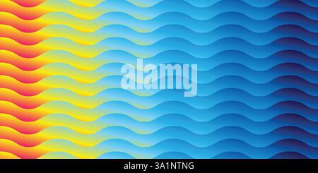 Stock vector orange yellow, light to dark blue color abstract background waves pattern modern glossy and shiny vibrant orange light and dark blue colo Stock Vector
