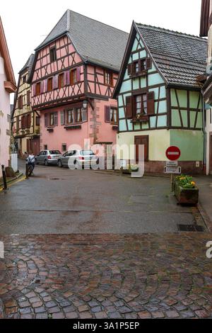 Ribeauville, Alsace, France. Small town on a rainy evening. Stock Photo