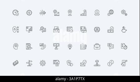 Focus on first place and win, develop efficiency thin black outline symbols vector illustration. Business enterprise development, challenge and success leadership mindset line icon set Stock Vector