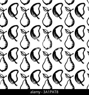 Pear and mango in doodle style. Seamless pattern. Vector illustration. Stock Vector