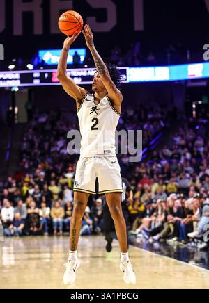Wake Forest guard Juke Harris reacts after fouling out against North Carolina during the second