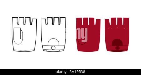 Fingerless Gloves Mitaine cherry cartoon and sketch outline Short length Fashion hand accessory clothing technical illustration garment. Vector for Men, women, unisex style flat template CAD mockup Stock Vector