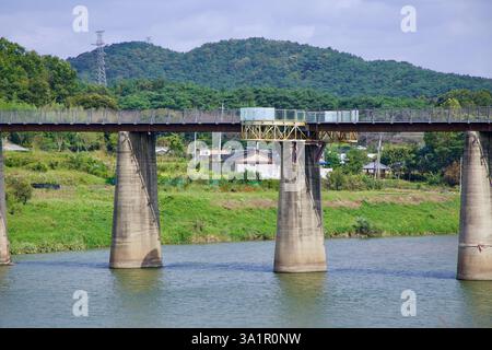 Sunchang County, South Korea - October 4, 2021: Hyangga Bridge, originally part of an unfinished Japanese colonial railway, now serves as a pedestrian Stock Photo
