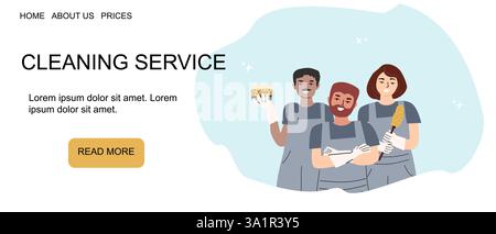 Professional cleaning service team with supplies for home and office maintenance. Stock Vector
