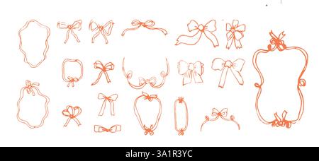 Collection of hand drawn bows and frames for decorative designs. Stock Vector
