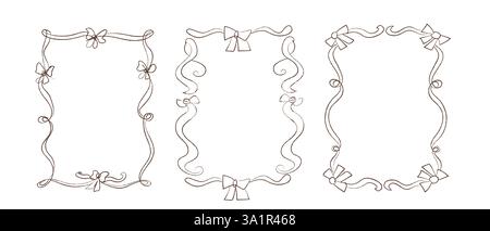 Elegant hand drawn bow frames for decorative design and craft projects. Stock Vector