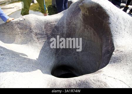 Sunchang County, South Korea - October 4, 2021: A close-up view of Yogangbawi, a naturally carved pothole at Janggunmok, shaped by centuries of erosio Stock Photo