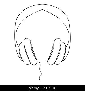 Headphones continuous one line hand drawing minimalism and outline vector illustration Stock Vector