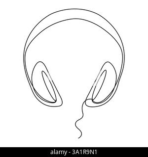 Headphones continuous one line hand drawing minimalism and outline vector illustration Stock Vector