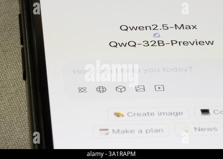 Chinese tech giant Alibaba Cloud's Qwen Chat running on Qwen2.5-Max and the newly-launched reasoning model QwQ-32B is seen on its website on an iPhone. Stock Photo
