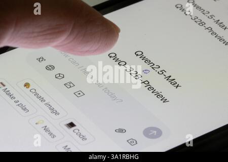 Chinese tech giant Alibaba Cloud's Qwen Chat running on Qwen2.5-Max and the newly-launched reasoning model QwQ-32B is seen on its website on an iPhone. Stock Photo