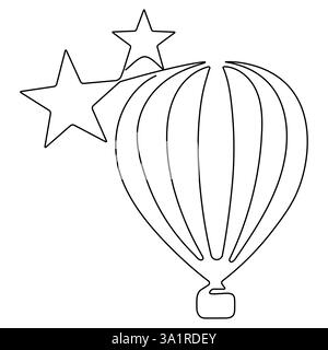 Continuous hand drawn doodle of hot air balloon air transport for travel in the sky sketch outline vector illustration Stock Vector